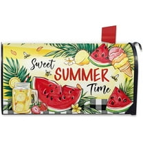 Sweet Summer Time Mailbox Cover Magnetic Standard Size 21" x 18", Watermelon Lemon Tropical Decorative Post Letter Box Wrap Decor, Lemonade Ice Cream Farmhouse Garden Yard Outdoor Decoration