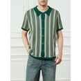 thumbnail image 3 of Biezeib Men's Striped Knitted Shirt Single-Breasted Open-Stitch Lapel Neck Short Sleeve Business Casual Tops, 3 of 6