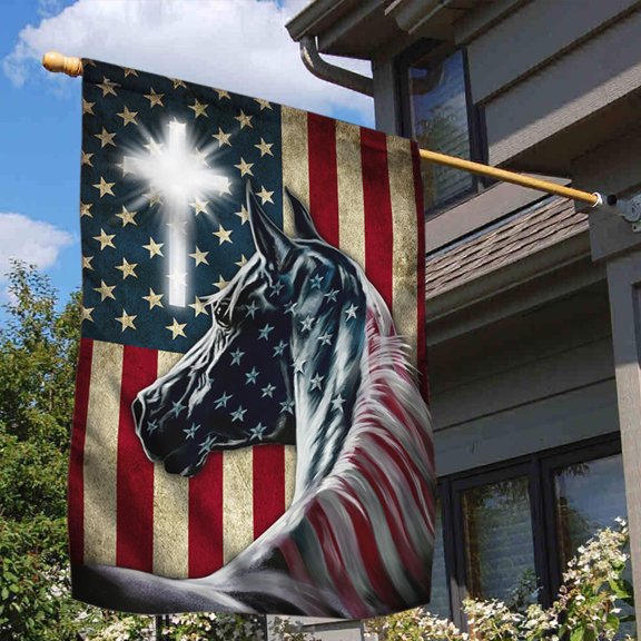 Flagwix American Flag Patriot Horse LHA1965F, Independence Day Decorations, Polyester Double-sided Printed House Flag