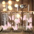 thumbnail image 4 of Vaso de cristal con diseño de mariposa, bípedos, con tapa y pajita, juego de 3, 4 of 6