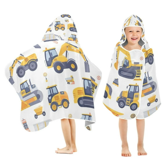 Tower Excavator Dump Truck Toddler Hooded Beach Towel 24" x 50" Kids Bath Towels Soft Quick Dry for Swim Pool Boys Girls