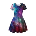 thumbnail image 3 of WILLBEST Robes pour Femmes Robe Décontractée Ciel Étoilé Imprimé Numérique Ligne A Manches Courtes T-Shirt Robe Jupe, 3 of 3
