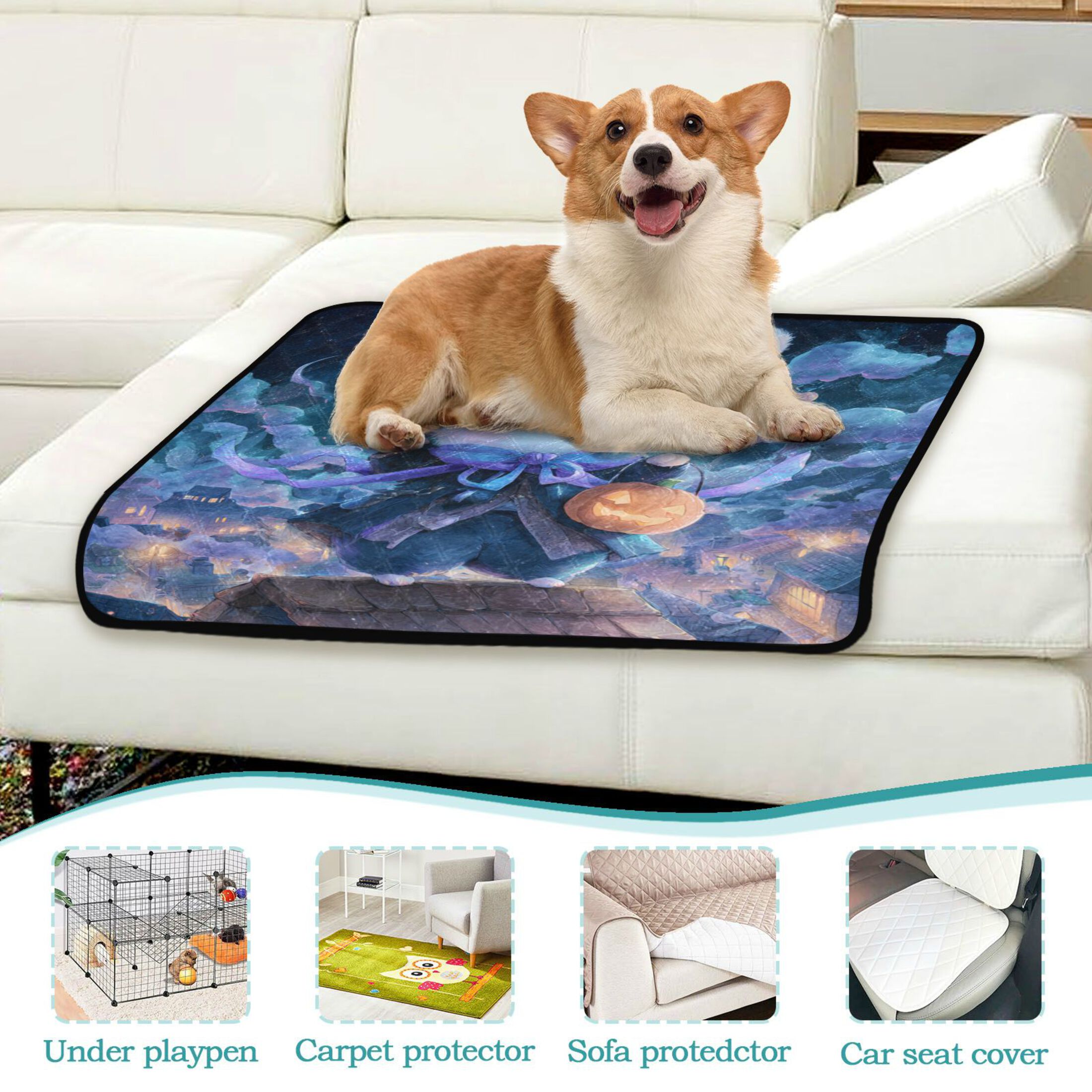 Qxltty Halloween Cute Bunny Cat litter Pads Pet Set of 2 Diaper Mats Center Anti-leakage Layer Absorbent Soft and Comfortable