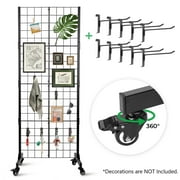 Gridwall Panel Display Stand with 360 Swivel Wheels, 65" H Standing Craft Fair Display Rack, Retail Display, Show Rack (Black)