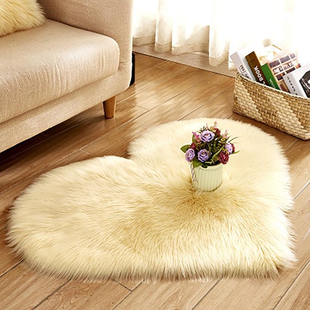 Heart Shaped Rug - Yellow, 20x16 Inch, Fluffy Faux Fur, Soft and Cozy, Machine Washable, for Bedroom, Dorm, Luxury Room Decor
