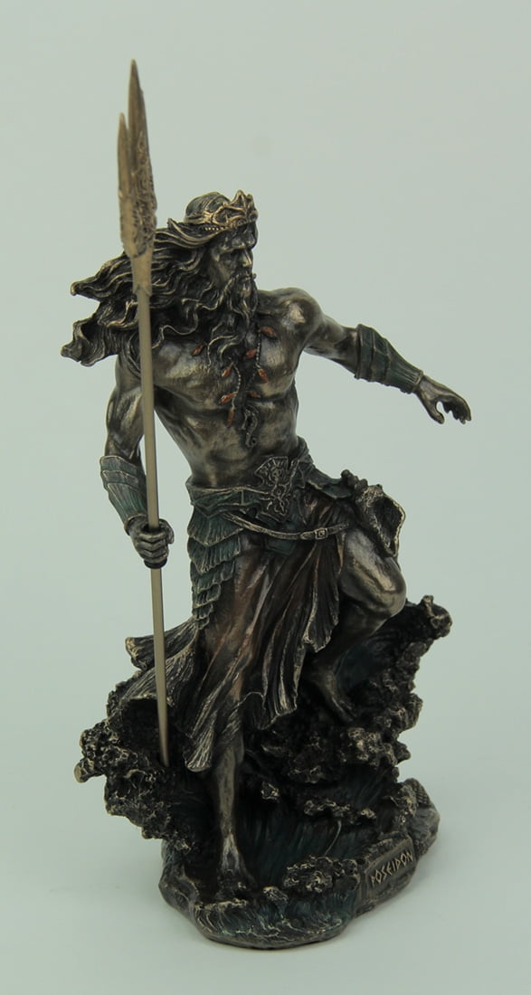 Greek God Poseidon Standing Over Crashing Waves Statue