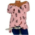 thumbnail image 1 of PENGXIANG T-Shirt à Manches Courtes Imprimé Col en V Ample d'Été pour Femmes, 1 of 3