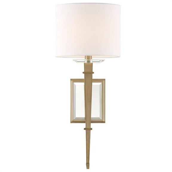 Steel 1 Light Crystal Accent Wall Sconce with Traditional Style with White Silk Shade-20 inches H X 8 inches W-Aged Brass Finish Bailey Street Home