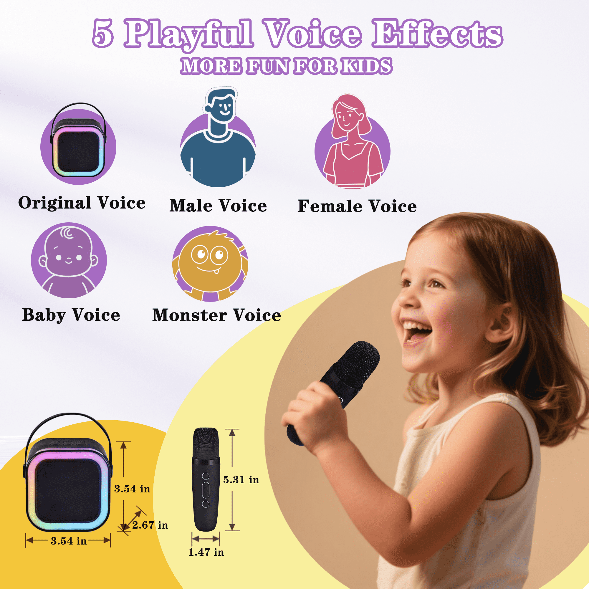 Mini Karaoke Machine for Kids, 2 Wireless Microphones Karaoke, Portable Bluetooth Music Speaker, LED Lights Karaoke Microphone, Voice Changing Microphone, Family Singing, Birthday Karaoke
