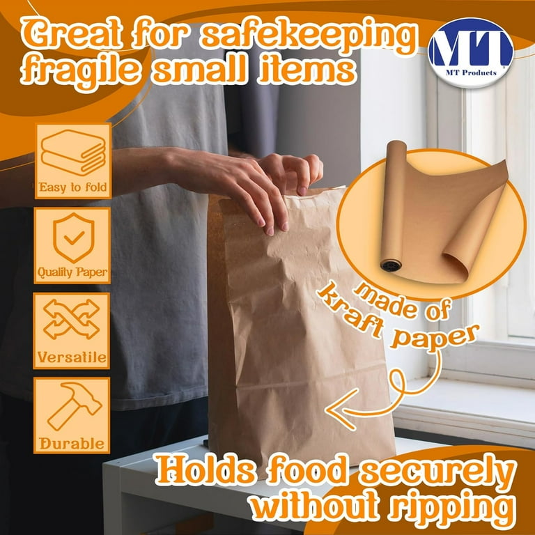 MT Products Large Snack Catering Disposable Brown Paper Lunch Bags - 8 Lb Fold Top - Pack Of 100