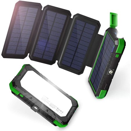 Solar Charger, 26800mAh Solar Power Bank, 4 Solar Foldable Panels, Portable Charger for Outdoor, External Battery Pack with 3 Modes Camping Lights, , ...