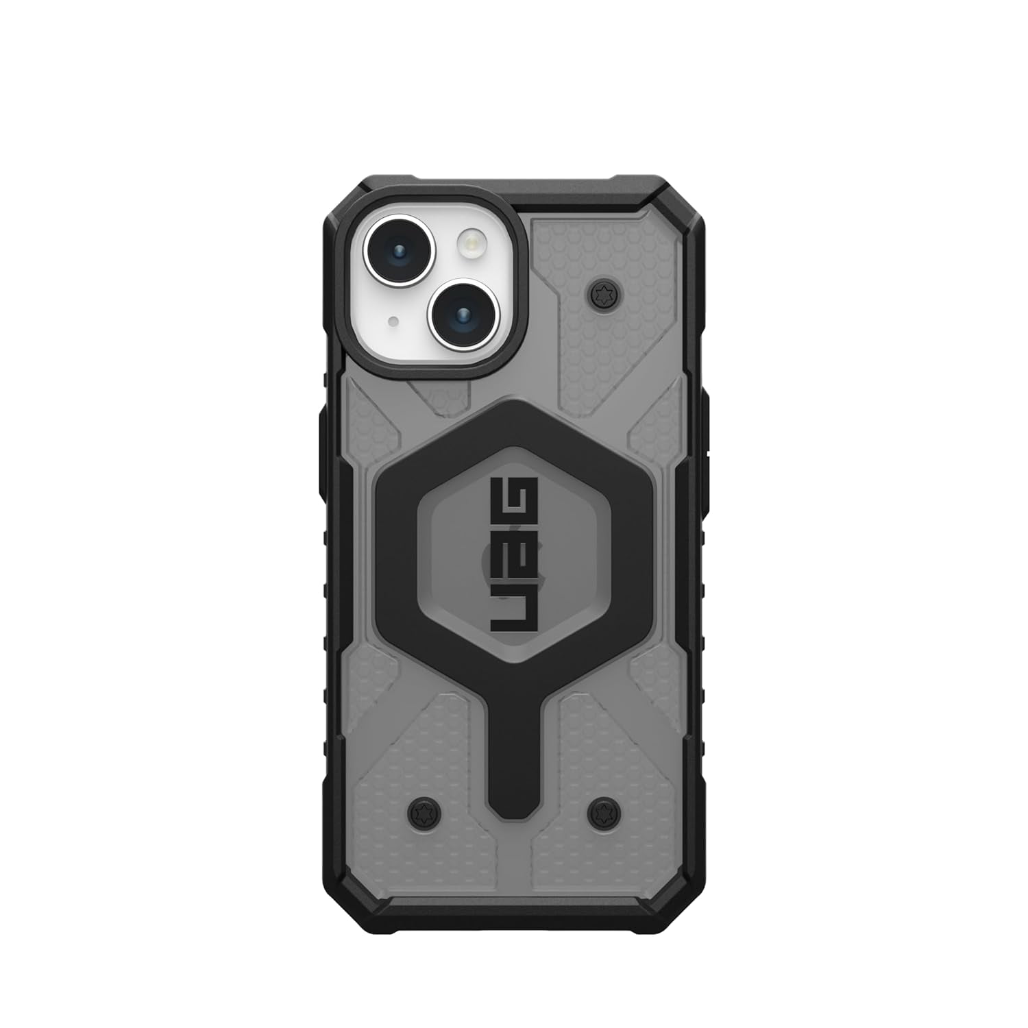 UAG iPhone 15 Case 6.1" Pathfinder Clear Ash/Black Built-in Magnet Compatible with MagSafe Charging Rugged Transparent Dropproof Protective Cover by URBAN ARMOR GEAR