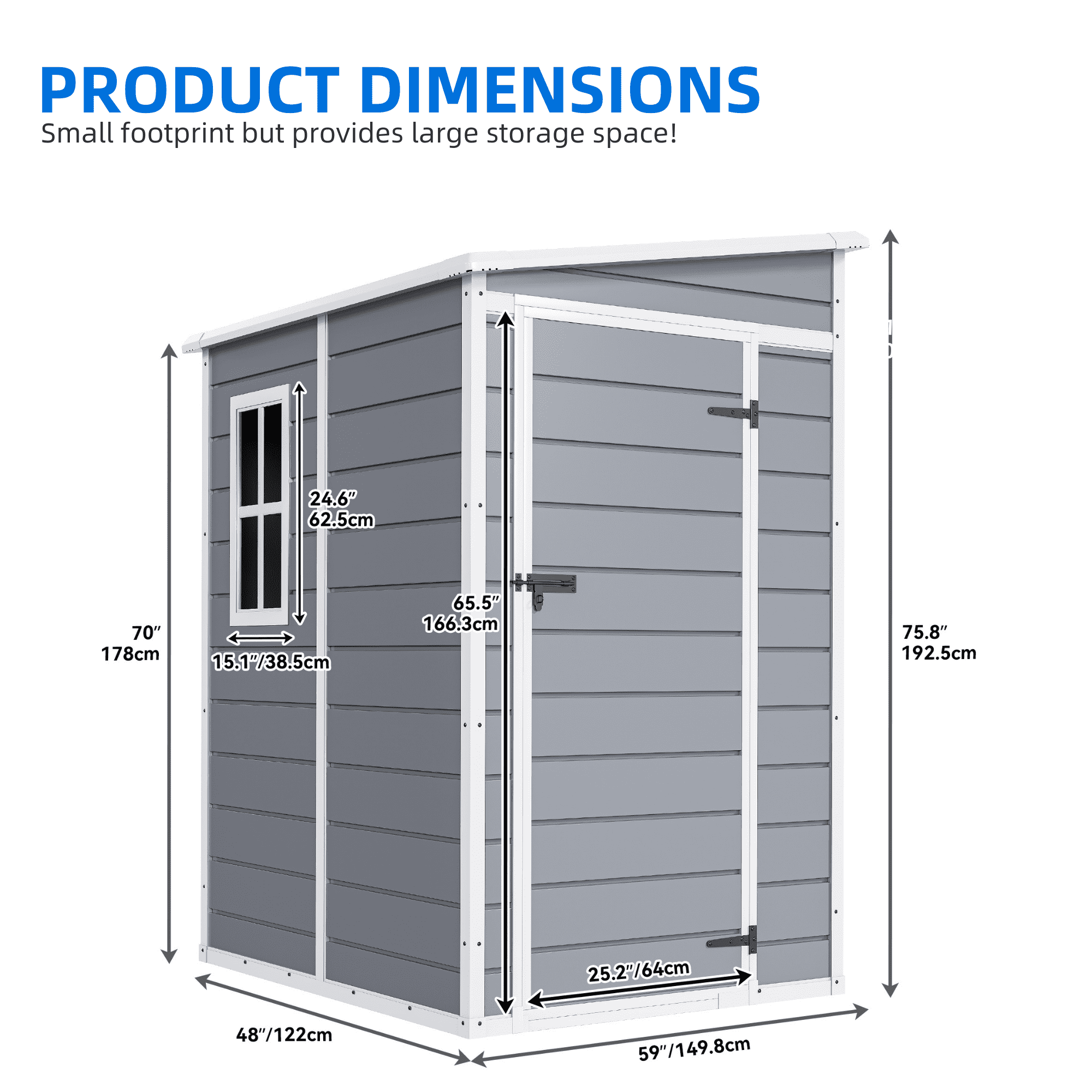 Dextrus 5x4 FT Resin Outdoor Storage Shed with Floor, Resin Large with Lockable Door & Window, Waterproof