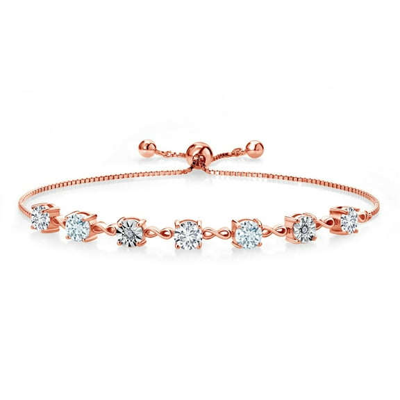Gem Stone King 2.51 Ct and E-F Lab Grown Diamond Sky Blue Aquamarine 18K Rose Gold Plated Silver Tennis Bracelet for Women (Fully Adjustable up to 9 inch)