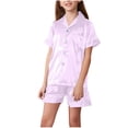 thumbnail image 1 of Zpanxa Girls Matching Sets Summer Solid Color Thin Home Clothing with Ruffle Short Sleeve Round Neck Blouses 6-7 Years, 1 of 7