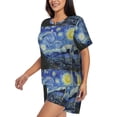 thumbnail image 2 of Bingfone The Starry Night Print Pajamas Sets for Women Soft Short-Sleeved Pjs with Lounge Shorts Two Piece Sleepwear, 2 of 8