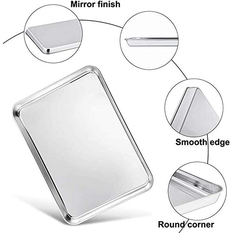 Cookie Sheets Pans for Toaster Oven，Small Stainless Steel Baking Sheet  Tray, BYkooc Dishwasher Safe Oven Pan, Anti-rust, Sturdy & Heavy, 9 x 7 x 1  