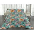 thumbnail image 2 of Ambesonne Nature Quilted Bedspread Set 3 Pcs, Pastel Hand-Drawn Flowers, Twin, Pale Vermilion and Turquoise, 2 of 4