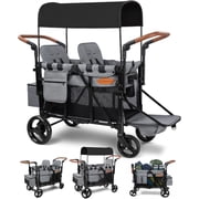 Vomeast Upgrade Wagon Stroller for 2 Kids, 2-Seater Outdoor Baby Stroller Wagon with Canopy, 5-Point Harness, Adjustable Handle(Grey)