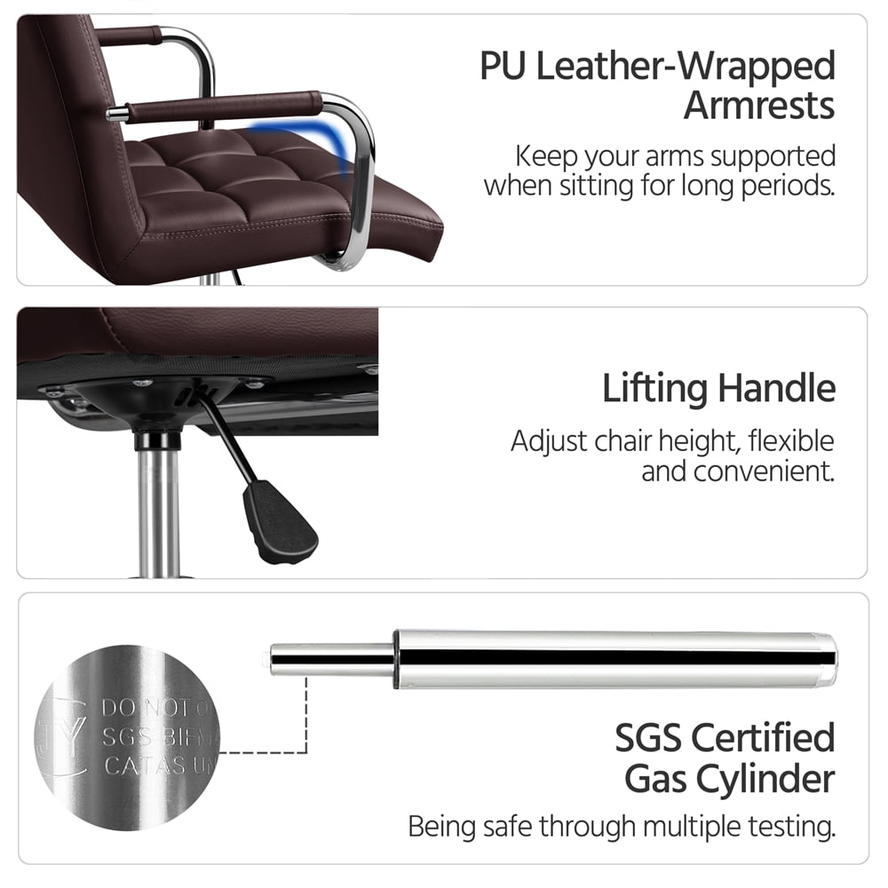 Alden Design Modern Faux Leather Adjustable Swivel Office Chair with Wheels, Espresso