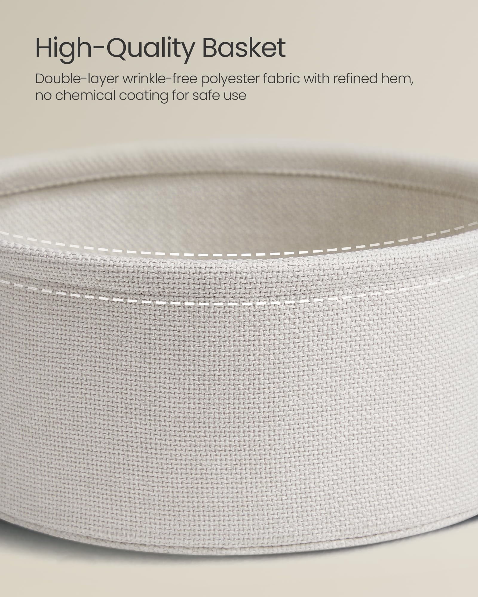 Nordic Hygge 17.7 in. Round Side Table with Fabric Storage Basket, Cream White