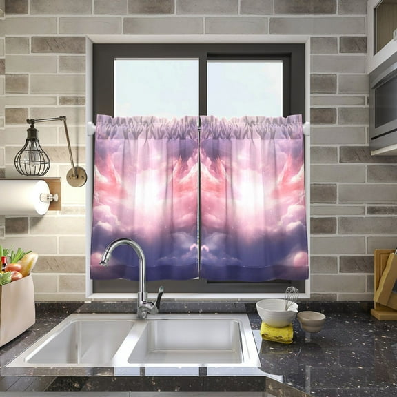 Purple Starry Sky Kitchen Curtains Half Tier Curtain 2 Rod Pockets Bathroom Bedroom Cupborad Living Room 27"x24"