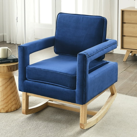 UWR-Nite Nursery Rocking Chairs with Tall Back and Side Pocket, Upholstered Fabric Nursery Chairs, Nursing Chair with Rubber Wood Legs, Rocker Glider Chair for Nursery, Living Room