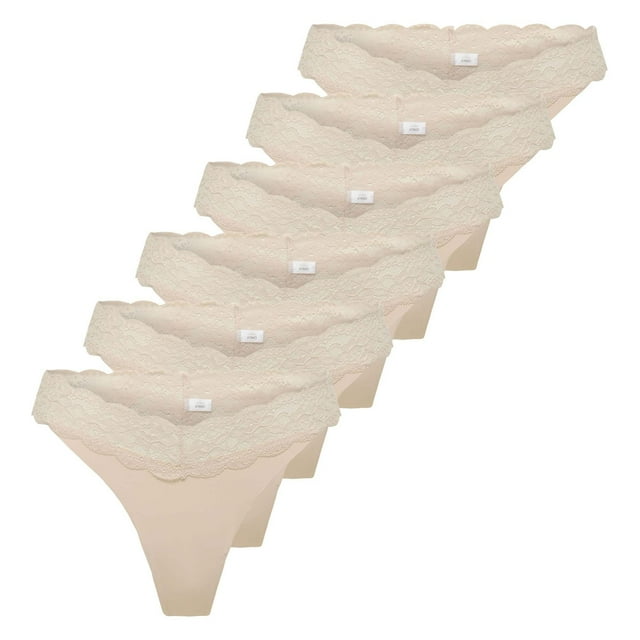 ONLY Tanga para mujer, paquete de 6 - ONLCHLOE LACE THONG, encaje Beige XL (X-Large)