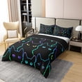 thumbnail image 2 of 100% Cotton Bedding Cartoon Full Size,Gradient Line Cute Cat Bedding Set For Teens Adults Room Decor,Kitten Pet Colorful 3D Animal Cat Lover'S Duvet Cover,Black,Reversible, 2 of 6