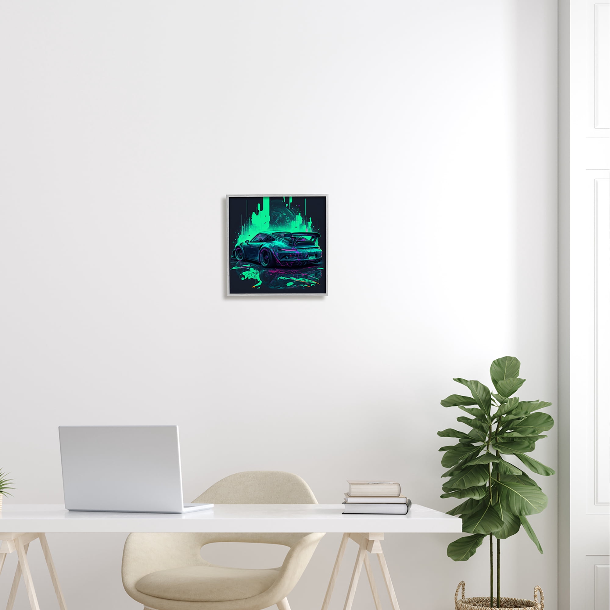 Stupell Industries Urban Sports Car Neon Graffiti Transportation Painting Gray Framed Art Print Wall Art