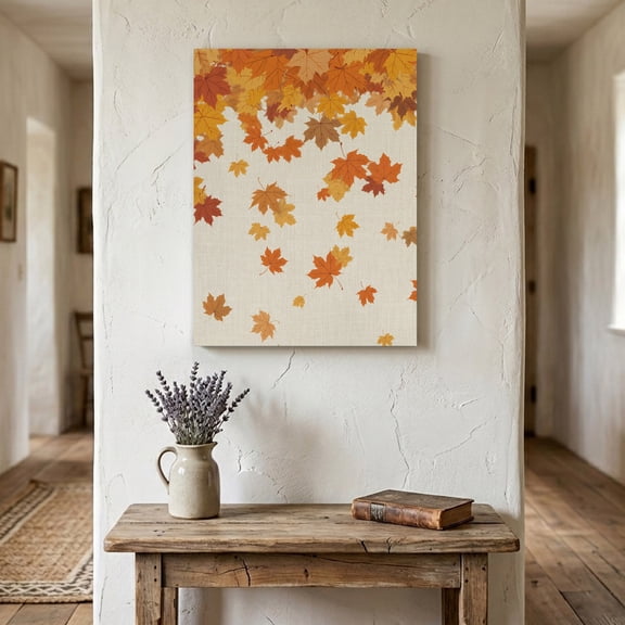 Ships Next Day Canvas Wall Art 11"x14", Thanksgiving Wood Framed Canvas Print Painting, Retro Orange Fall Maple Leaves Autumn Ready to Hang Small Picture Wall Decor for Home Bathroom Bedroom Hallway