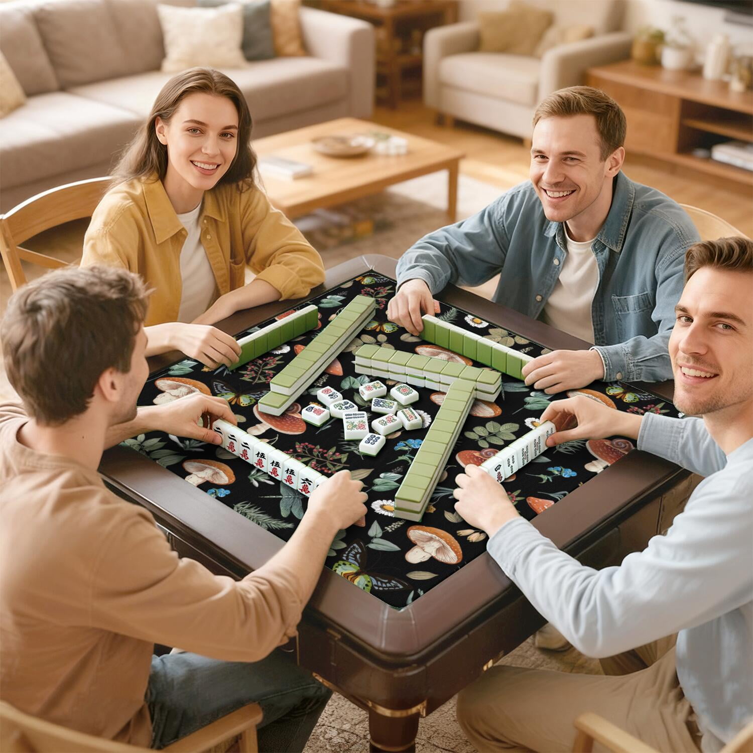 Square Plants Inspired Game Mat 31.5 Inches Crafted from High Quality Rubber Featuring Anti-Slip Backing Grip and Noise Reduction for Tiles Cards Games