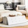 thumbnail image 3 of LINJH 45 Inches Folding Storage Ottoman Bench, Storage Chest Footrest Stool with Faux Leather, Entryway Bench 45'' x 15'' x 15'' (White), 3 of 9