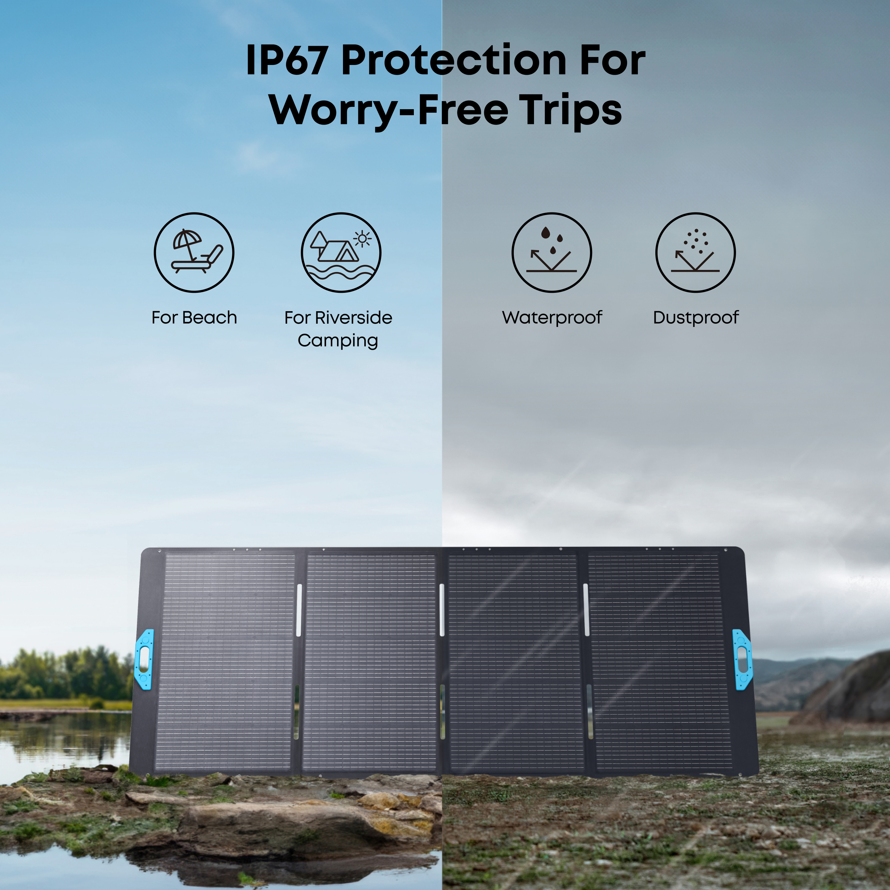 Anker SOLIX 400W PS400 Monocrystalline Silicon Portable Solar Panel for Power Station Generator, Camping, IP67 Waterproof