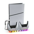 thumbnail image 1 of Vertical Cooling Stand with Dual Controller Charging Dock for PS5/PS5 Slim Disc & Digital Edition, Adjustable RGB Charging Base, Console Cooling Station Accessory, 1 of 7