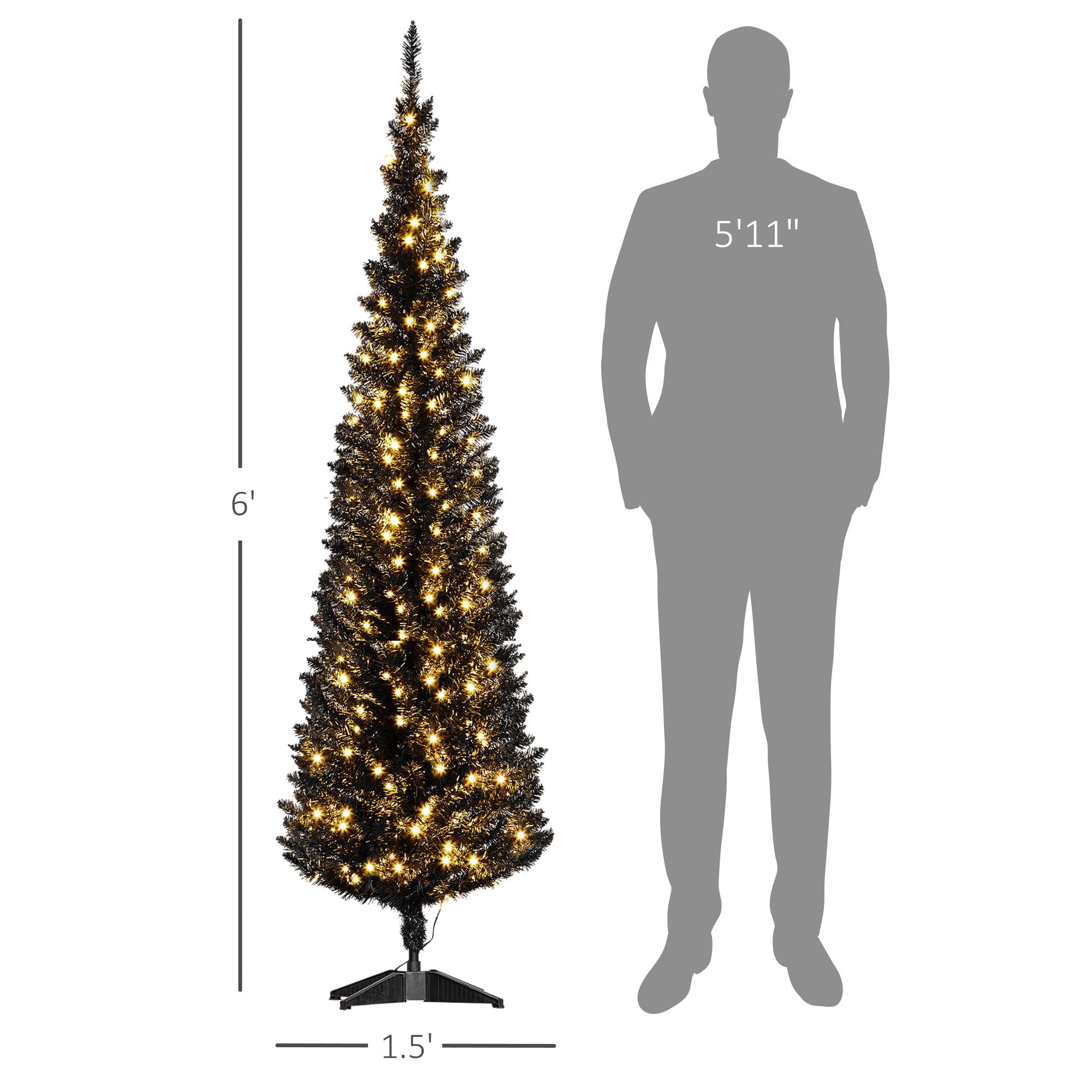 Pre Lit Pencil Christmas Tree, 6 ft Slim Artificial Xmas Tree with Warm White LED Lights, 390 Tips, Flame Retardant Branches, Indoor Holiday Decor for Small Spaces