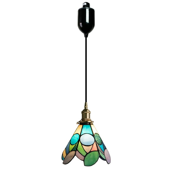 Kiven H-Type Track Lighting Pendants,Tiffany h Track Pendant Lights with Stained Glass Lampshade,Decorative Track Lighting Fixture Adjustable Height for Restaurant Hallway Kitchen Island(1-Light)