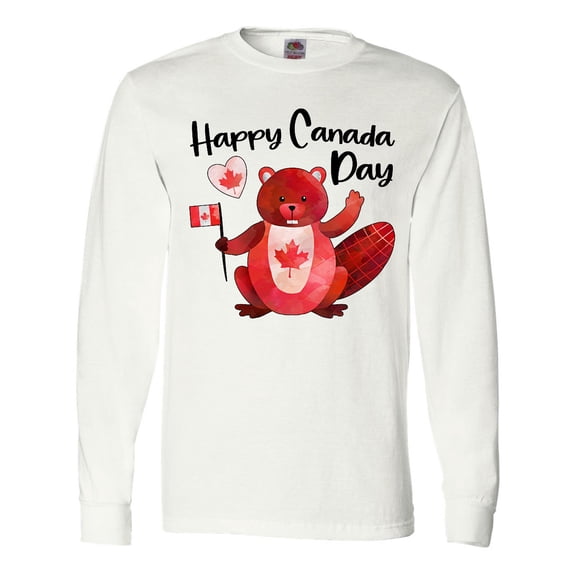 Inktastic Happy Canada Day Cute Red Beaver with Canadian Flag Long Sleeve T-Shirt