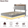 thumbnail image 3 of Queen-size floating marco de cama con LED lights, estación de carga, forrado cama de plataforma - no box spring required, noise-free (gris), 3 of 7