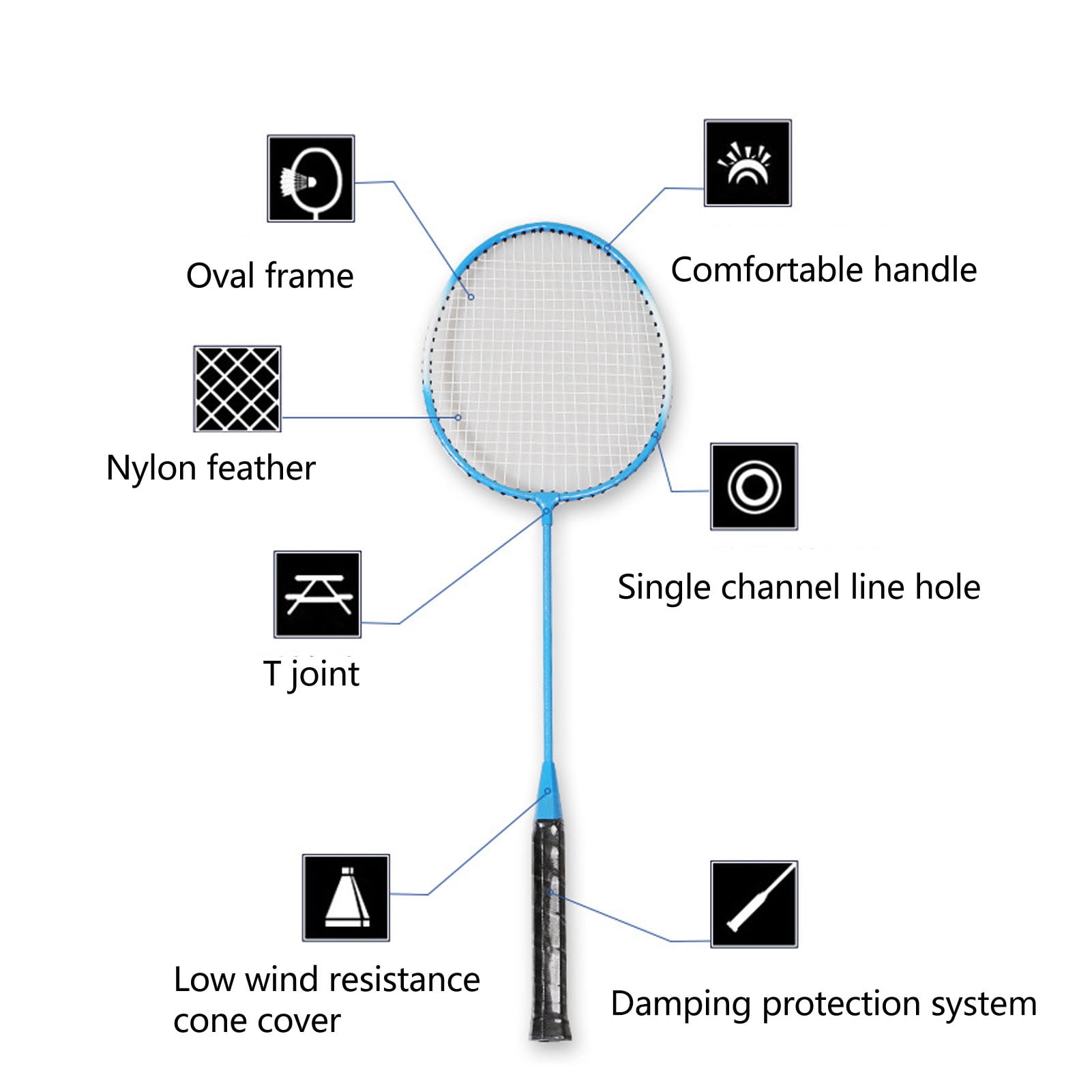 LEIJIAER Starter Portable Grip Handle Badminton Set Head-Heavy for Beginners, 2 People, 2 Piece Set with Comfortable Grip Iron Alloy Racquets Blue 27.16 inches / 69.00 cm