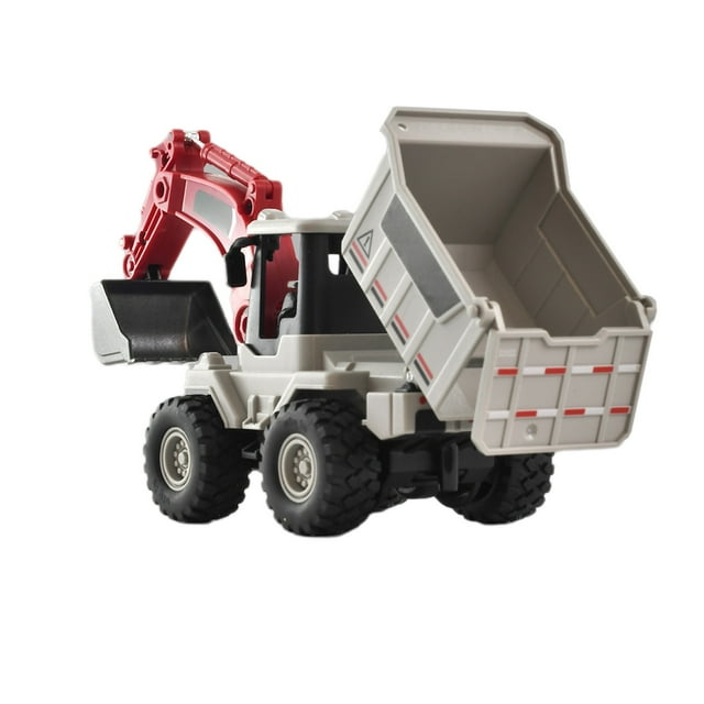 White Alloy Engineering Vehicle Model Simulation Loader Bulldozer Dump Truck Pull Back Car Toy No Battery Needed Safe Abs Plastic Material For Kids