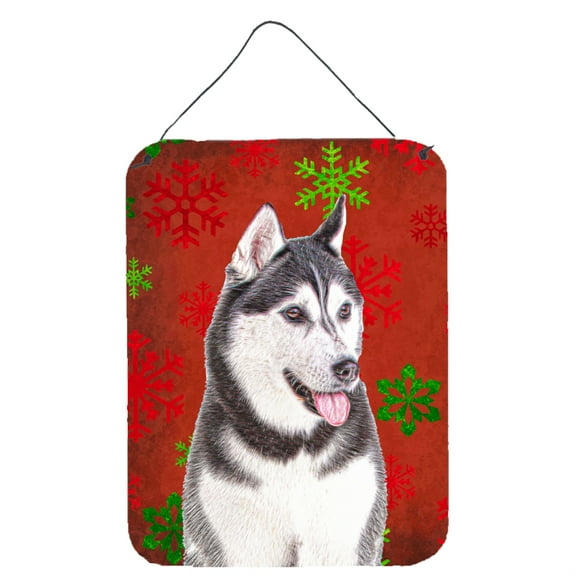 Red Snowflakes Holiday Christmas  Alaskan Malamute Wall or Door Hanging Prints