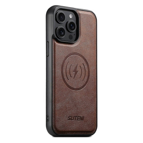 SUTENI G5 For iPhone 14 Pro Case Compatible with MagSafe Cowhide Texture Leather Back Cover - Black