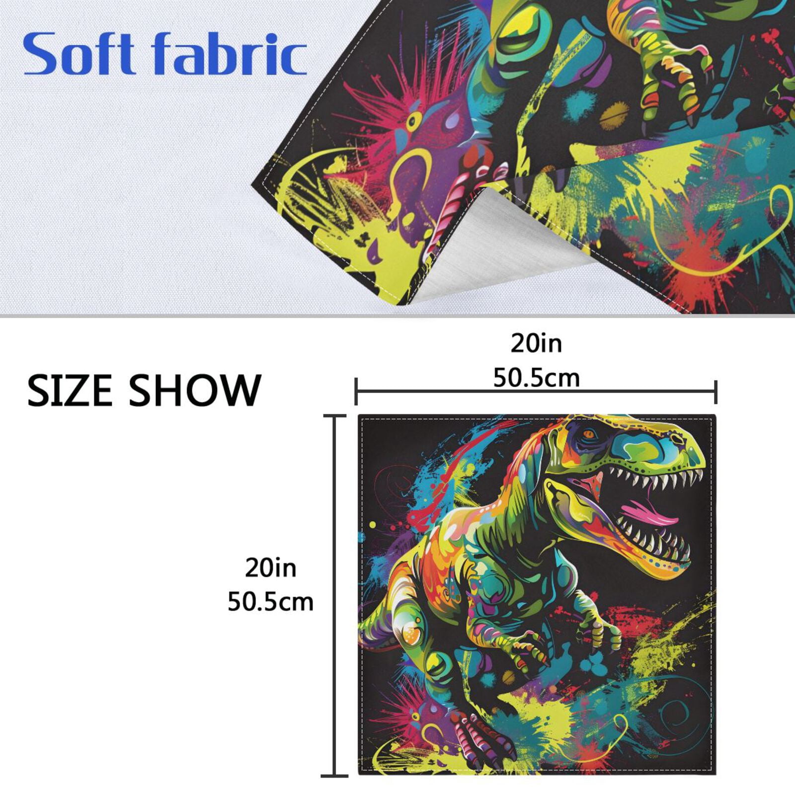 JSTEL Dinosaur T-rex Dino Cloth Napkins Set of 6, 20x20 Inch Washable and Reusable Napkin for Decoupage Dinner Party Everyday Use