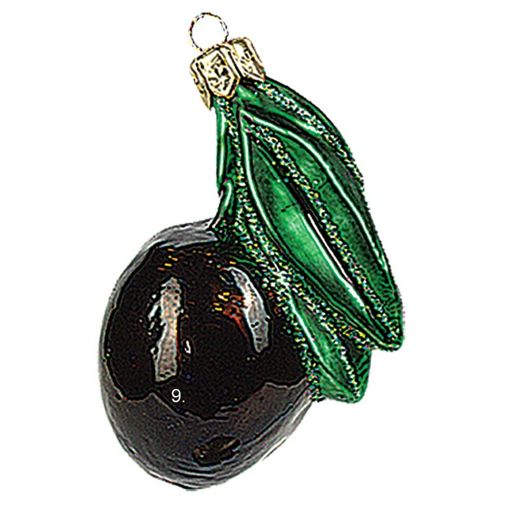 Black Olive Polish Mouth Blown Glass Christmas Ornament Tree Decoration