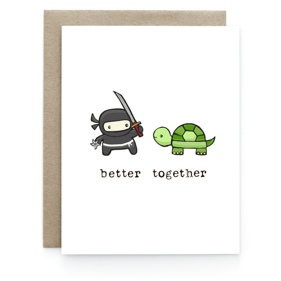 Cute Ninja and Turtle Card – “Better Together” Greeting Card – Blank Inside, Come with Envelope – Perfect for Friendship, Encouragement, and All Occasions