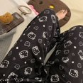 thumbnail image 1 of Pantalones casuales negros de Hello Kitty para mujer, de verano, con cintura elástica, con estampado de chica picante, adelgazantes y bonitos, para estar en casa, pantalones de piso, 1 of 4