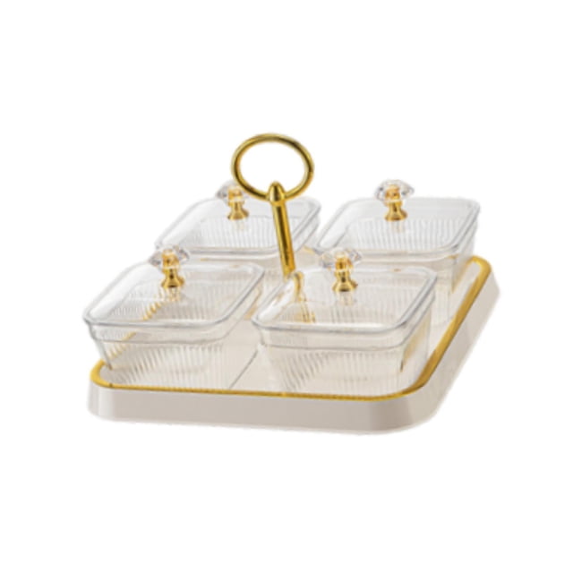 Bandeja para servir dividida, contenedor de almacenamiento, práctica caja portátil para almacenar alimentos, mesa 4 compartimentos