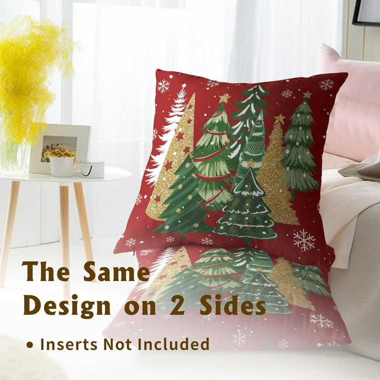 Christmas Tree Pillow Covers 22 x 22 Inch 2PCs Xmas Trees Gold