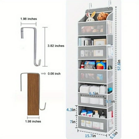 Heavy-Duty Fabric Hanging Door Storage Organizer with 5-Tier Shelves - Over Door Mount Space-Saving Shelving Unit for Bedroom Bathroom Pantry Closet
